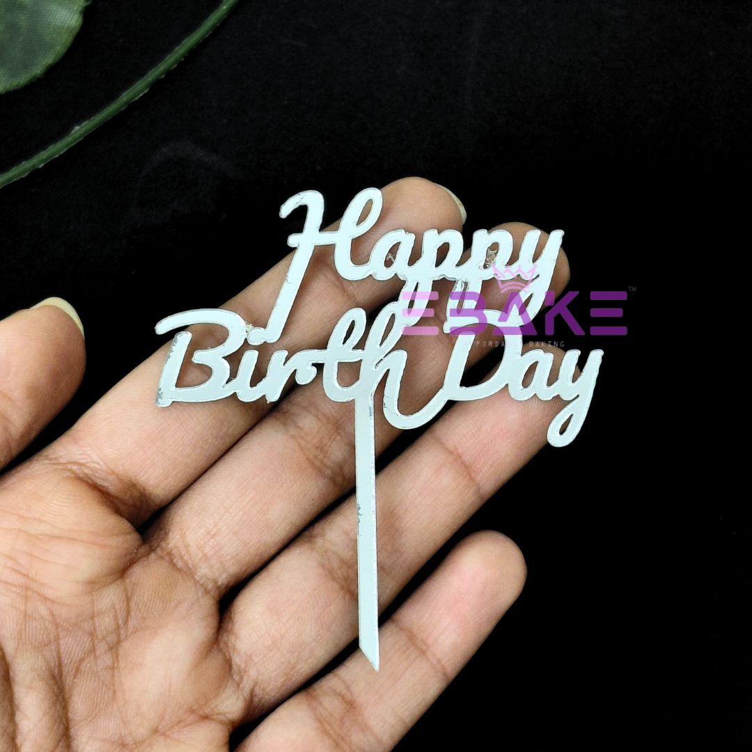 Happy Birthday Mini Topper Silver