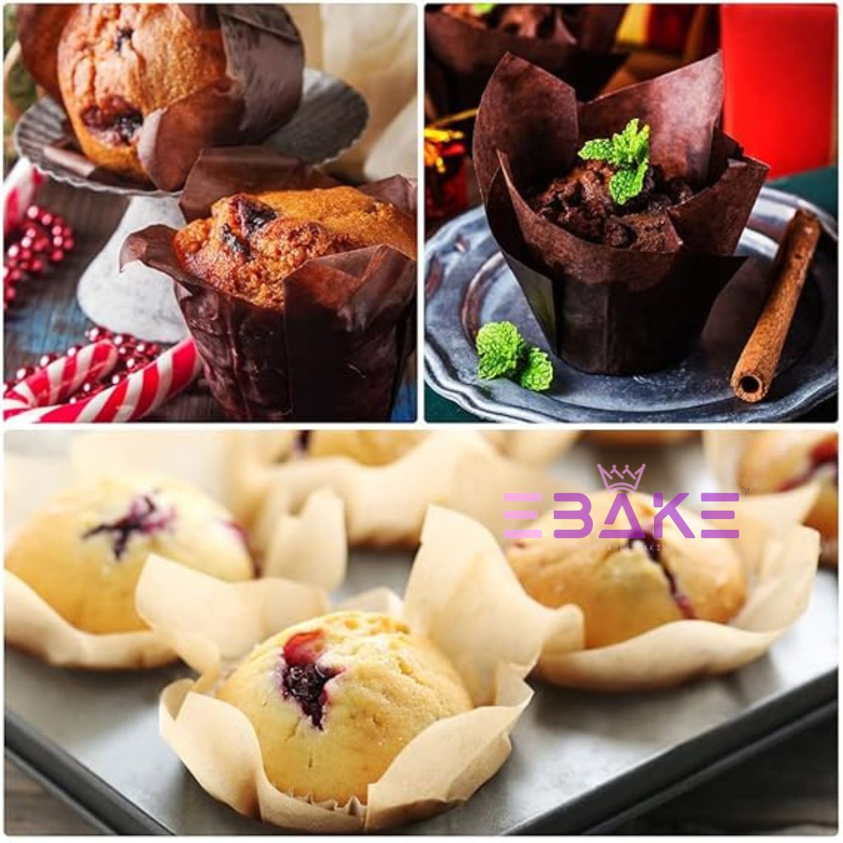 Brown Tulip Cupcake Liner Paper Baking Cups (Set of 50)