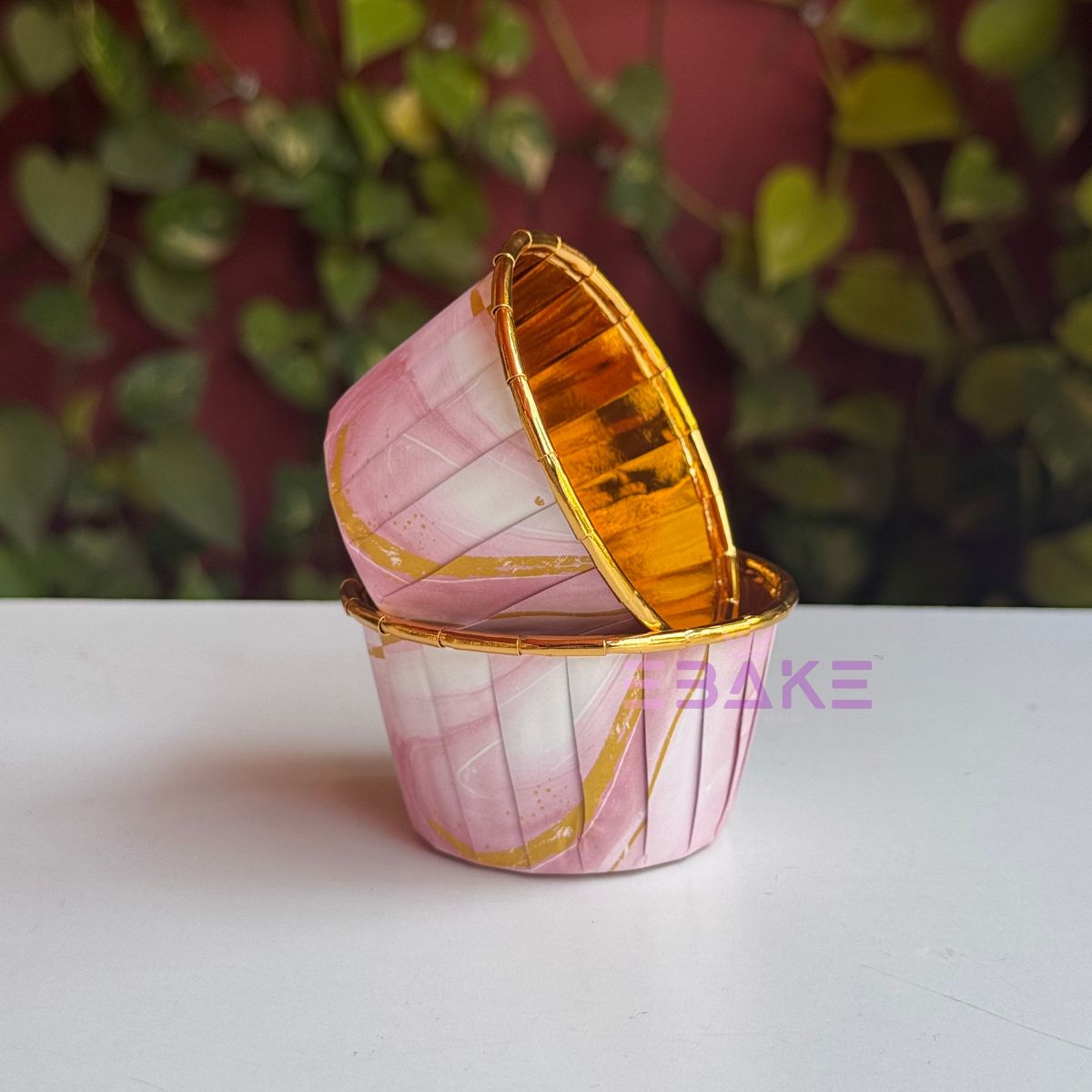 Imported Golden Lined Rolled Rim Muffin Cup / Cupcake Liners - Marble Printed (Set of 25 pieces) Large