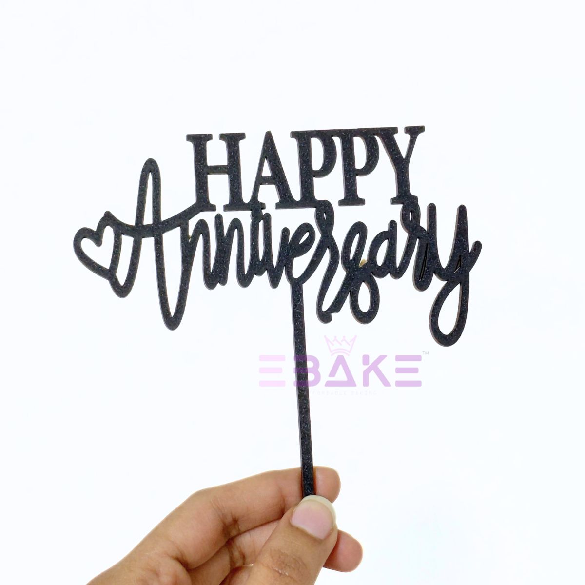 Happy Anniversary Cake Topper Black MDF