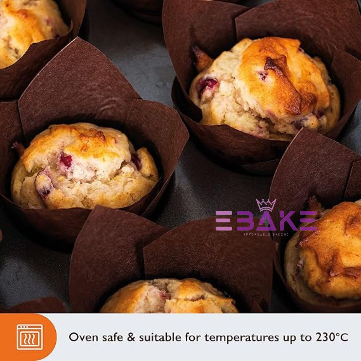 Brown Tulip Cupcake Liner Paper Baking Cups (Set of 50)