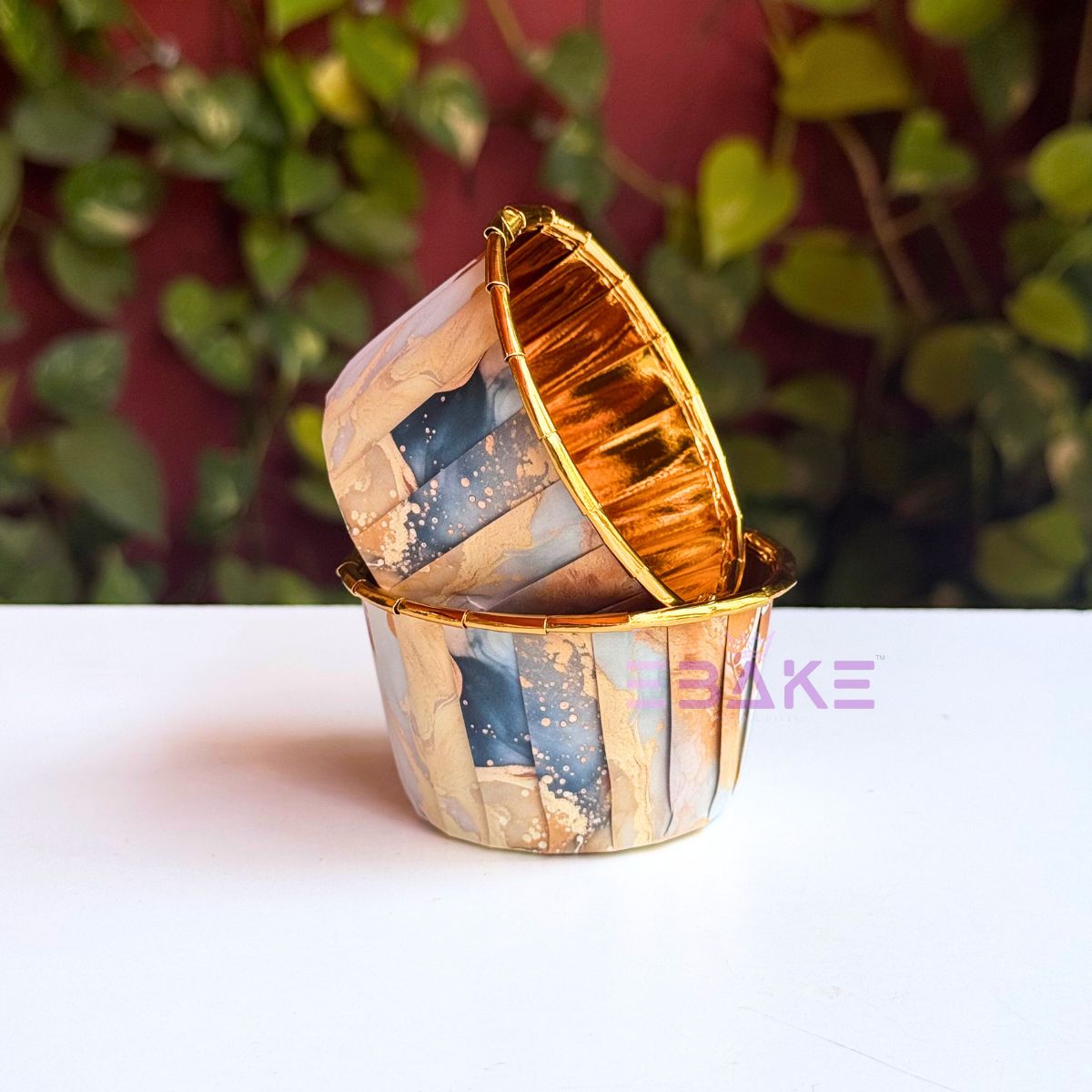 Imported Golden Lined Rolled Rim Muffin Cup / Cupcake Liners - Marble Printed (Set of 25 pieces) Large