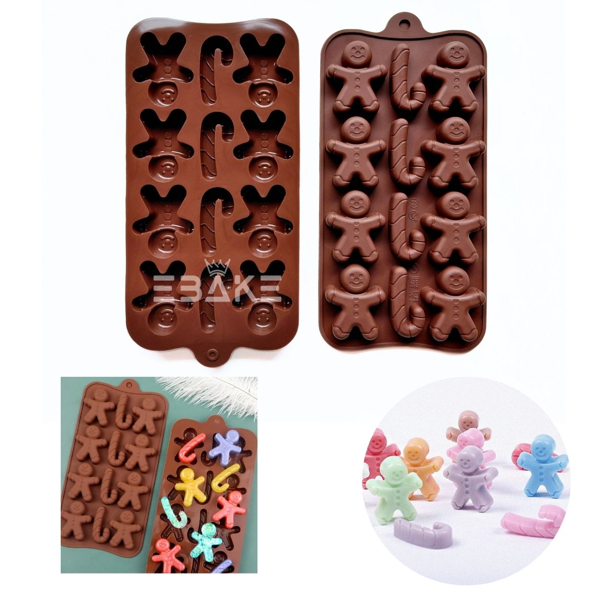 12 Cavity Ginger Breadman & Candy cane Chocolate Silicone Mould