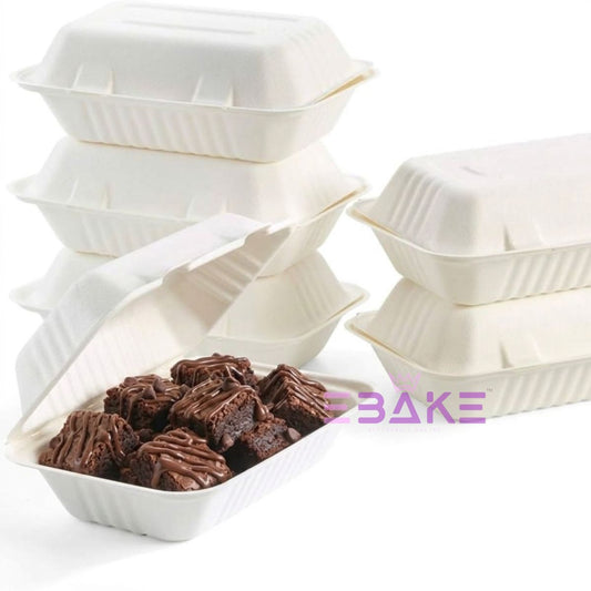 Bagasse Clamshell Container 9"x5" (Rectangle Takeway Container)
