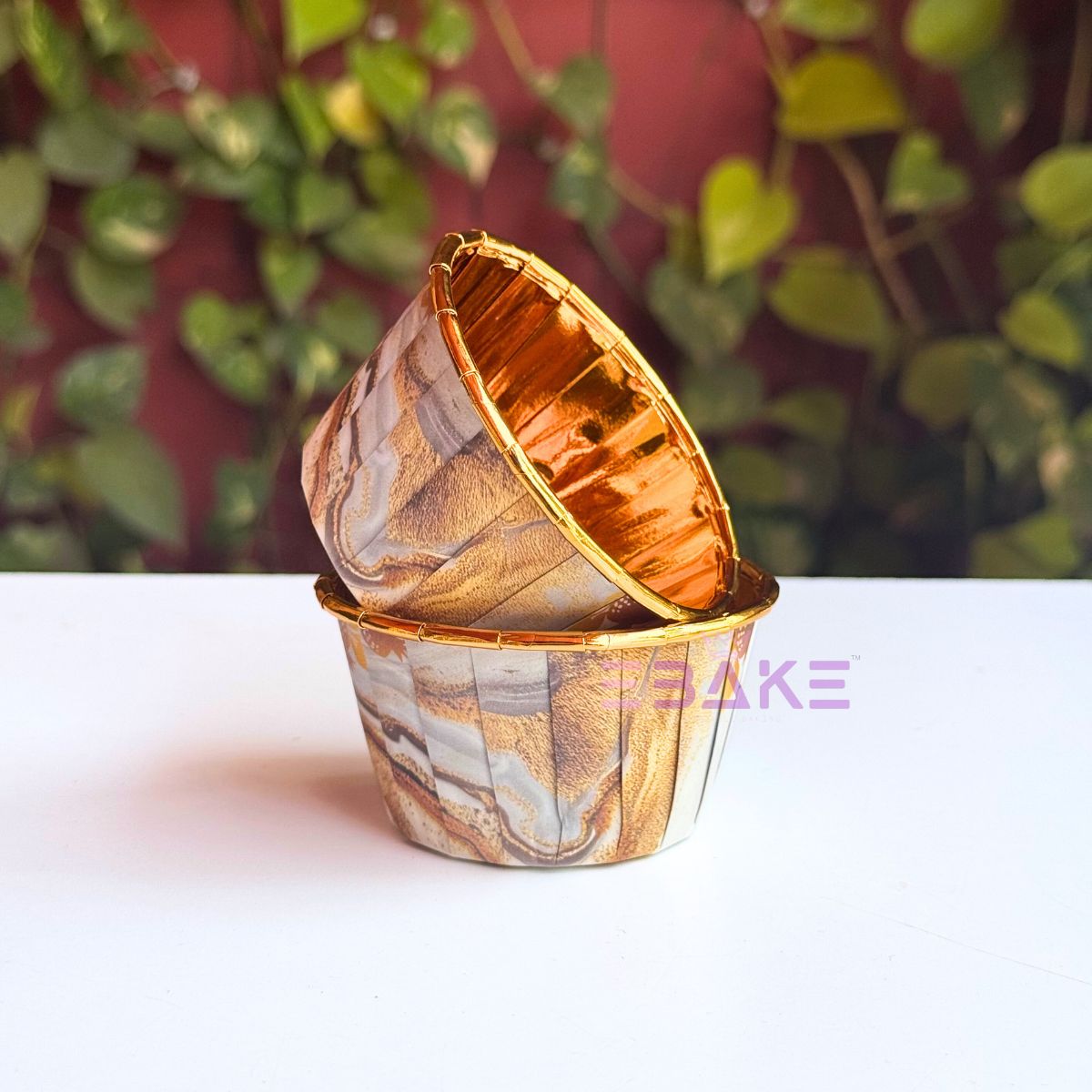 Imported Golden Lined Rolled Rim Muffin Cup / Cupcake Liners - Marble Printed (Set of 25 pieces) Large