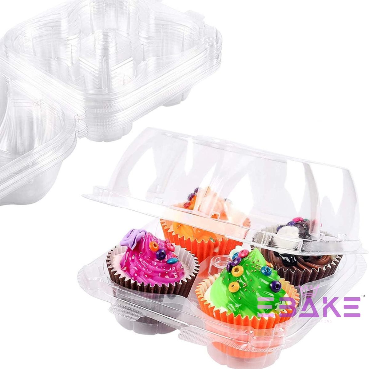 4 Cavity Plastic Cupcake Box / Clear Cupcake Holder (Set of 5 Pieces)