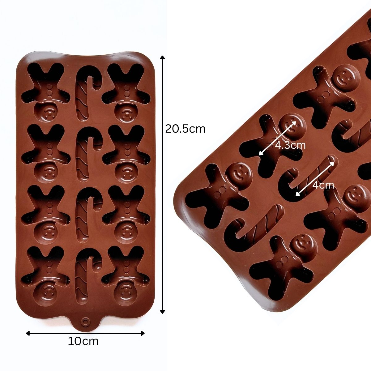 12 Cavity Ginger Breadman & Candy cane Chocolate Silicone Mould