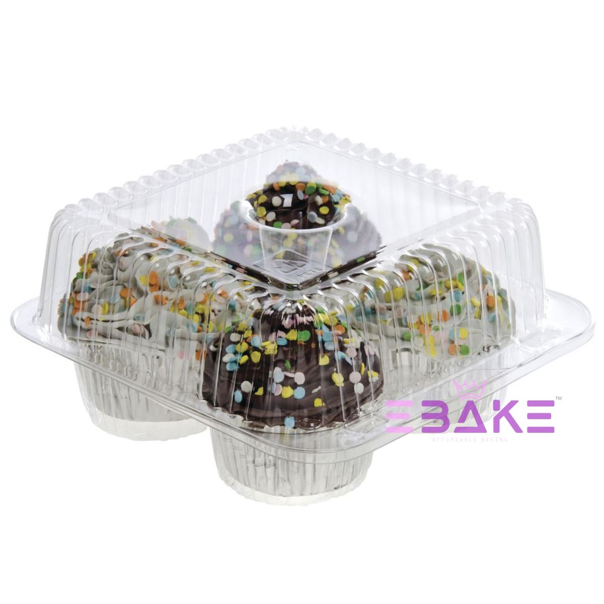 4 Cavity Plastic Cupcake Box / Clear Cupcake Holder (Set of 5 Pieces)