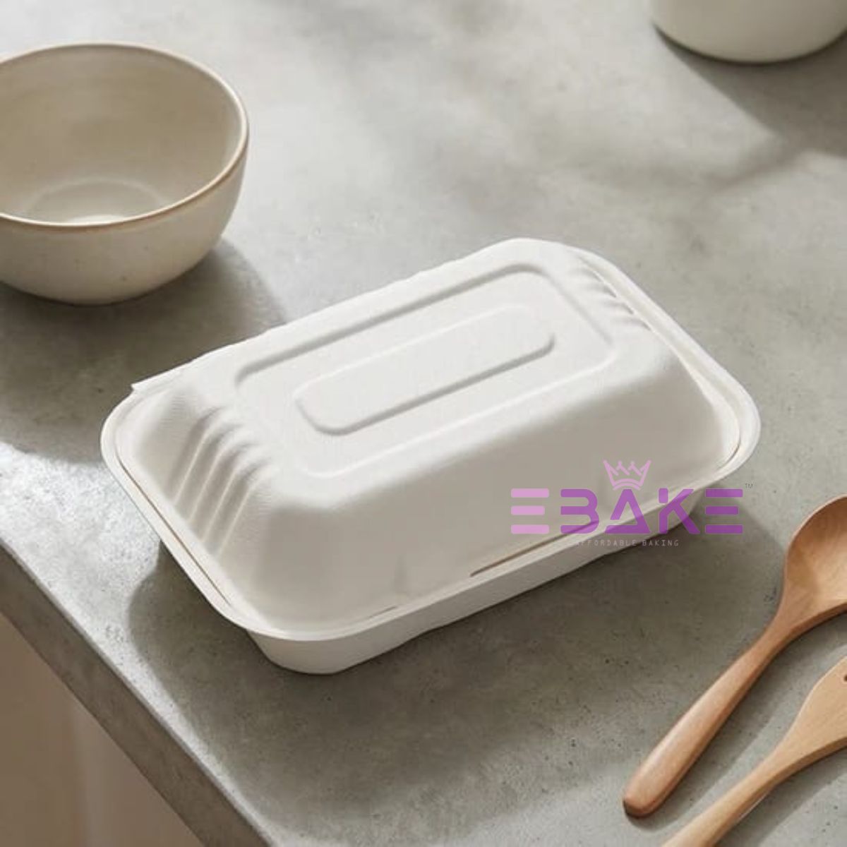 Bagasse Clamshell Container 9"x5" (Rectangle Takeway Container)