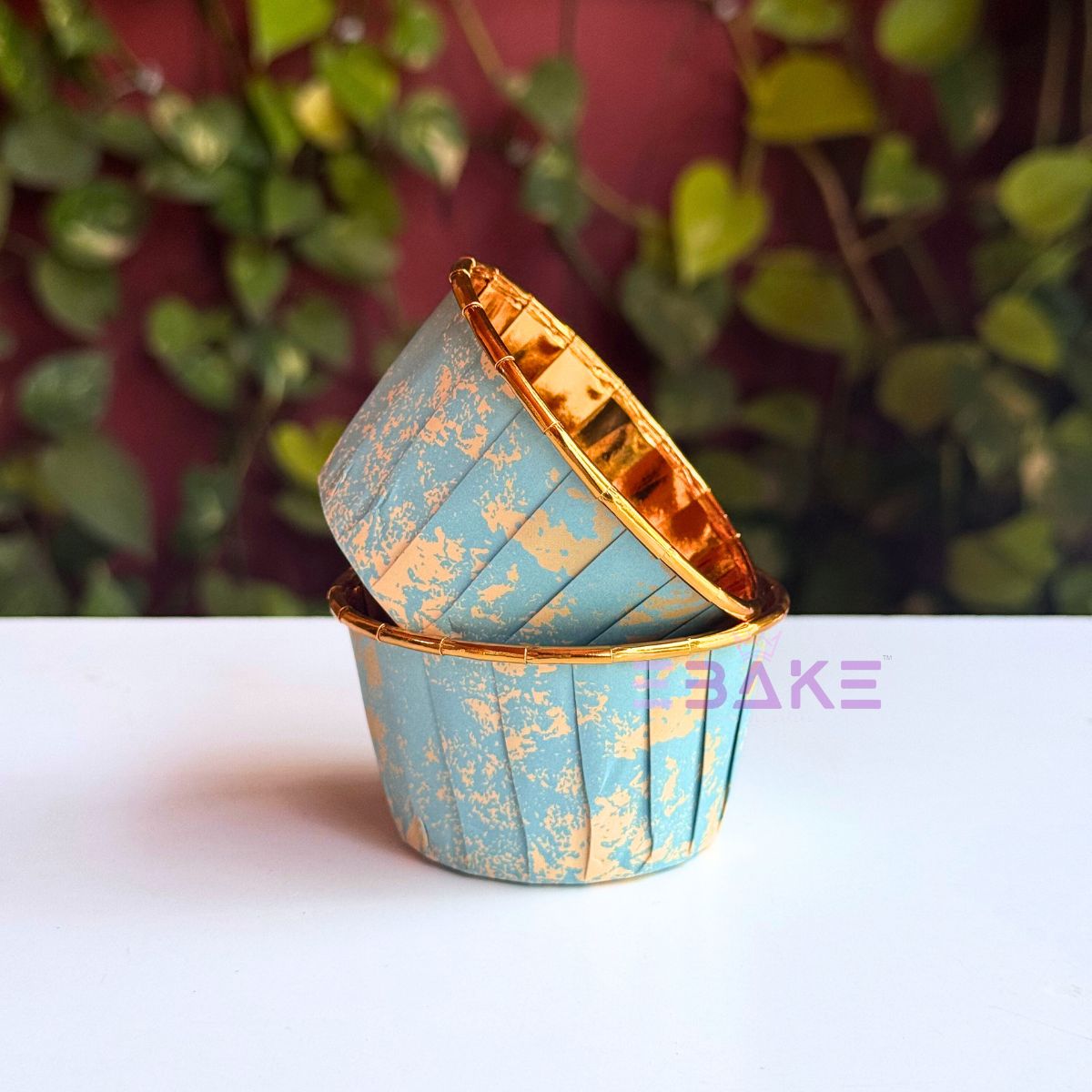 Imported Golden Lined Rolled Rim Muffin Cup / Cupcake Liners - Marble Printed (Set of 25 pieces) Large