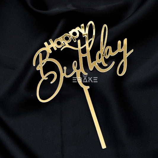 Happy Birthday Cake Topper 5 Inch Golden