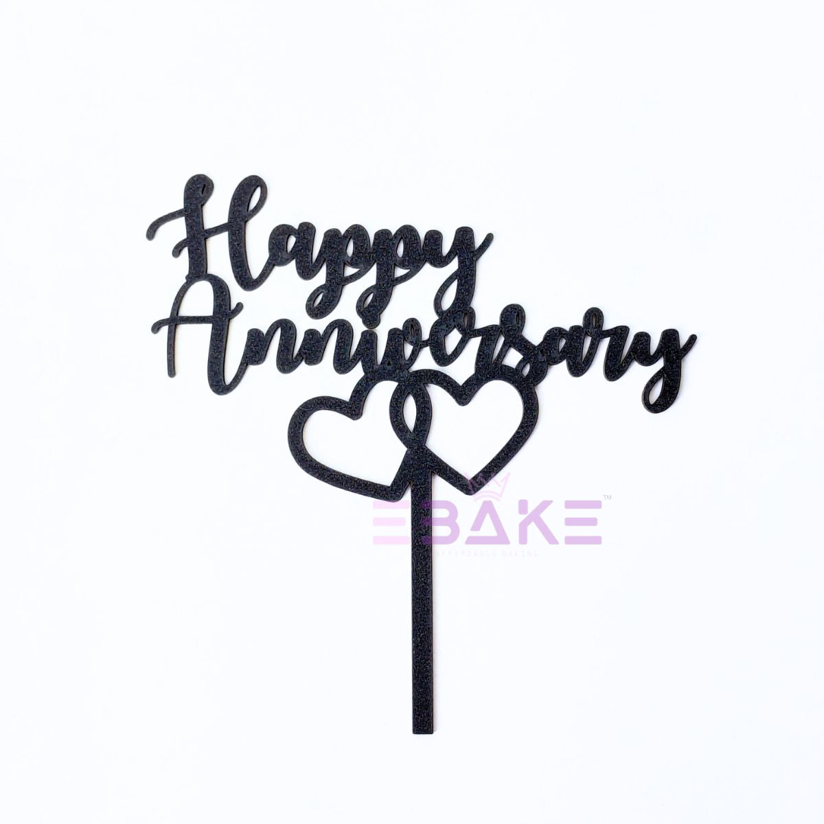 Happy Anniversary Cake Topper Black MDF