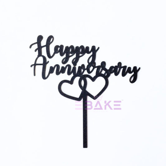 Happy Anniversary Cake Topper Black MDF