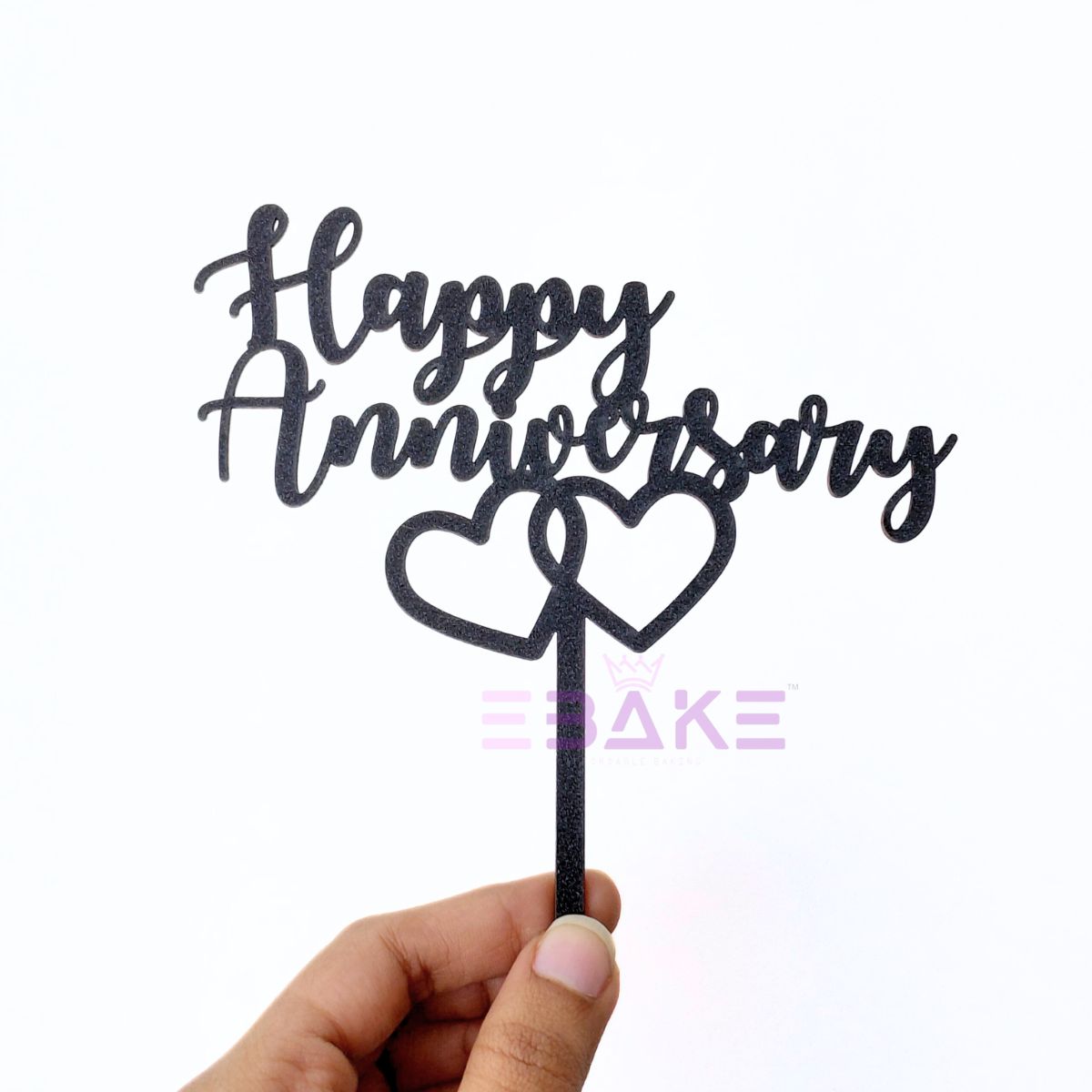 Happy Anniversary Cake Topper Black MDF