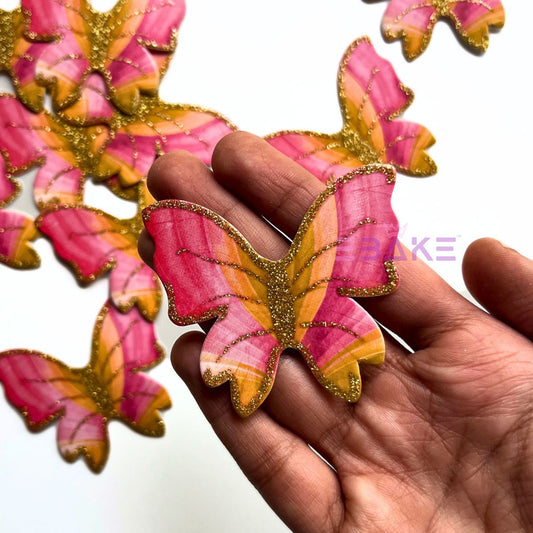 Paper Butterflies With Gold Glitter Foldable - (Set of 10 Pieces)