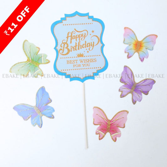 Blue Birthday Topper With Paper Butterflies