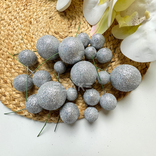 Silver Glitter Faux Balls - Set Of 20 Pieces