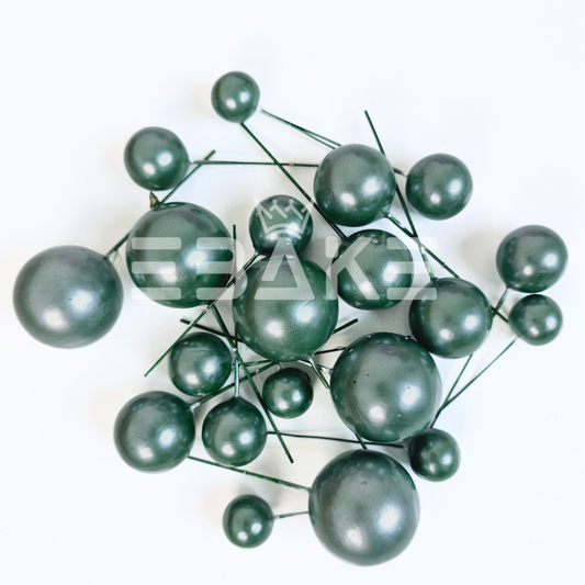 Pearl Finish Dark Green Faux Balls - Set Of 20 Pieces
