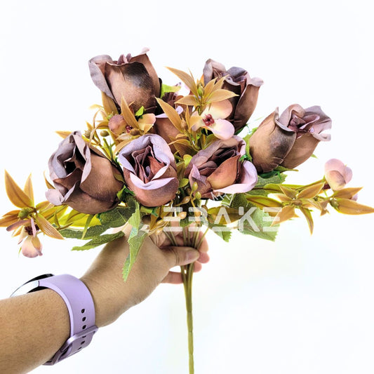A1603 Brown Bud Rose Bunch With Fillers (7 Roses)