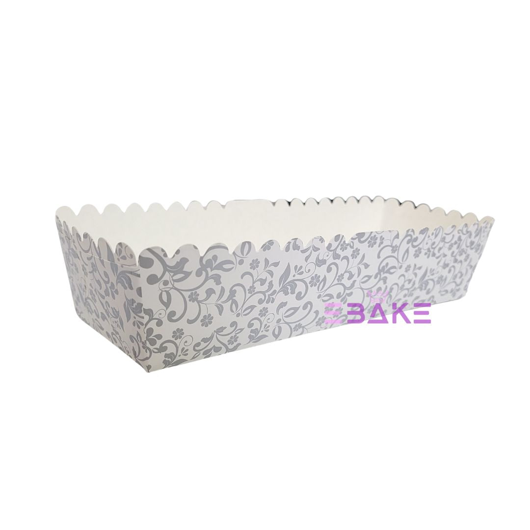 Loaf Cake Mould, Plum Cake Mould Bake And Serve White & Silver Printed (Set of 5 Pieces)