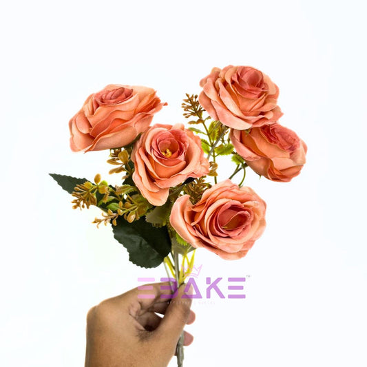 A1775 Dark Peach Rose Bunch With Fillers