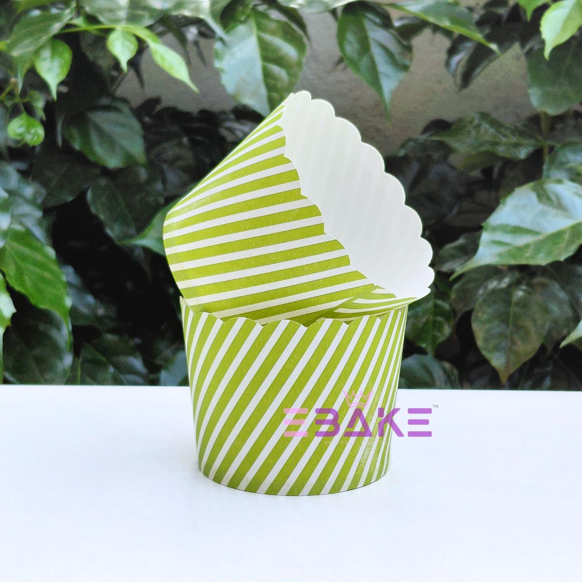 Stripes Printed Paper Muffin Cup- Set Of 50 Pieces Medium (Green)