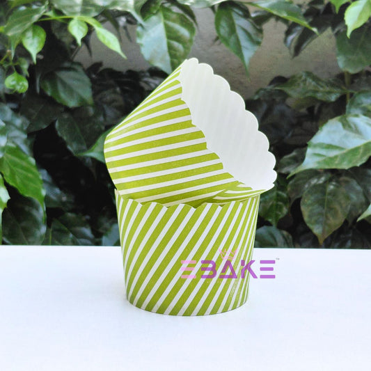 Stripes Printed Paper Muffin Cup- Set Of 50 Pieces Medium (Green)