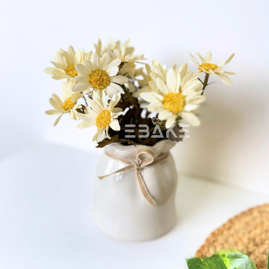 Decorative Artificial Flowers in Stylish Ceramic Vase For Home Decor & Photography Prop (Off-White)