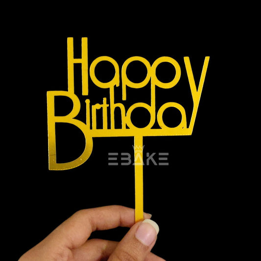 Happy Birthday Cake Topper Golden