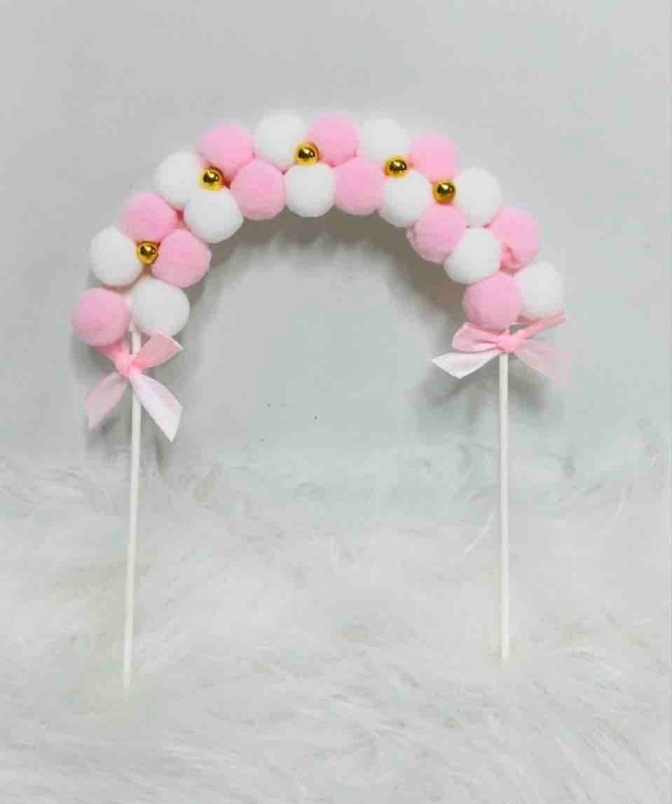 Pom Pom Arch Cake Topper Pink - Single Piece