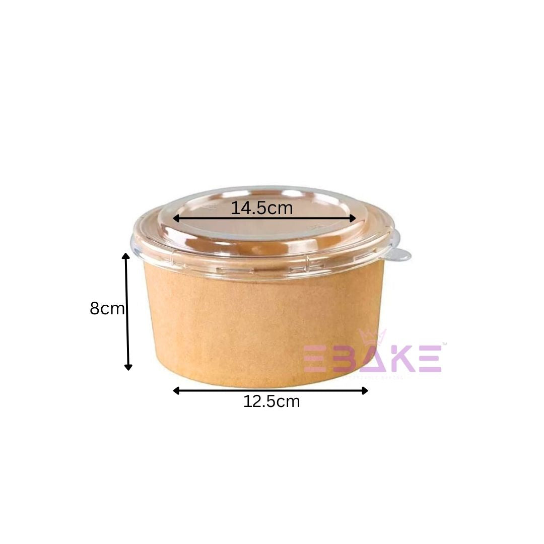 Round Disposable Kraft Paper Containers With Lid (Set of 5) 1000 ml