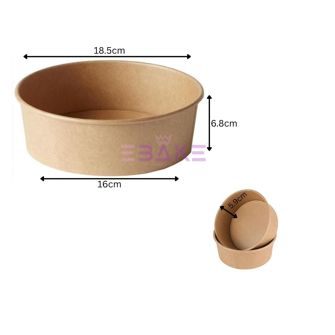 Round Disposable Kraft Paper Containers With Lid (Set of 5) 1300ml