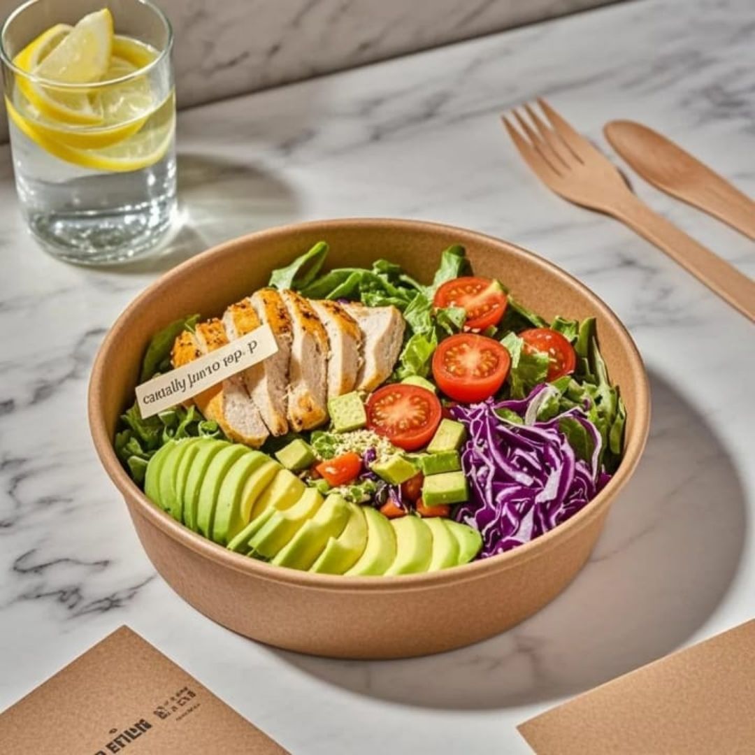 Round Disposable Kraft Paper Containers With Lid (Set of 5) 500ml