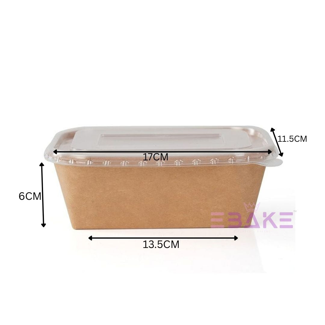 Rectangle Disposable Kraft Paper Containers With Lid (Set of 5) 750ml