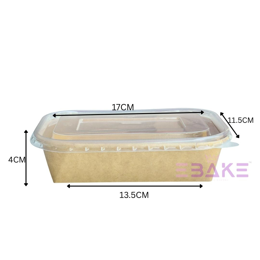 Rectangle Disposable Kraft Paper Containers With Lid (Set of 5) 500ml