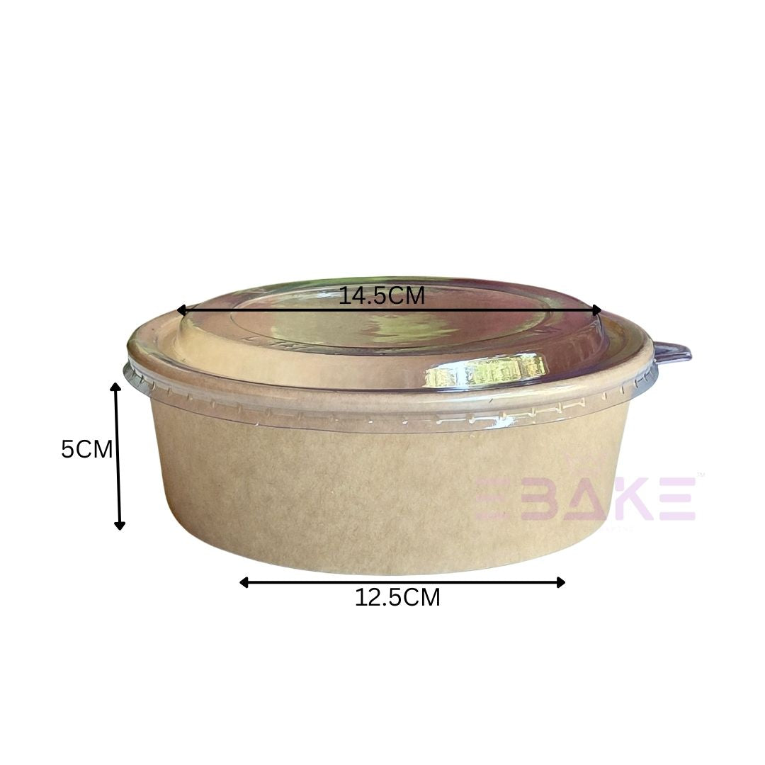 Round Disposable Kraft Paper Containers With Lid (Set of 5) 500ml