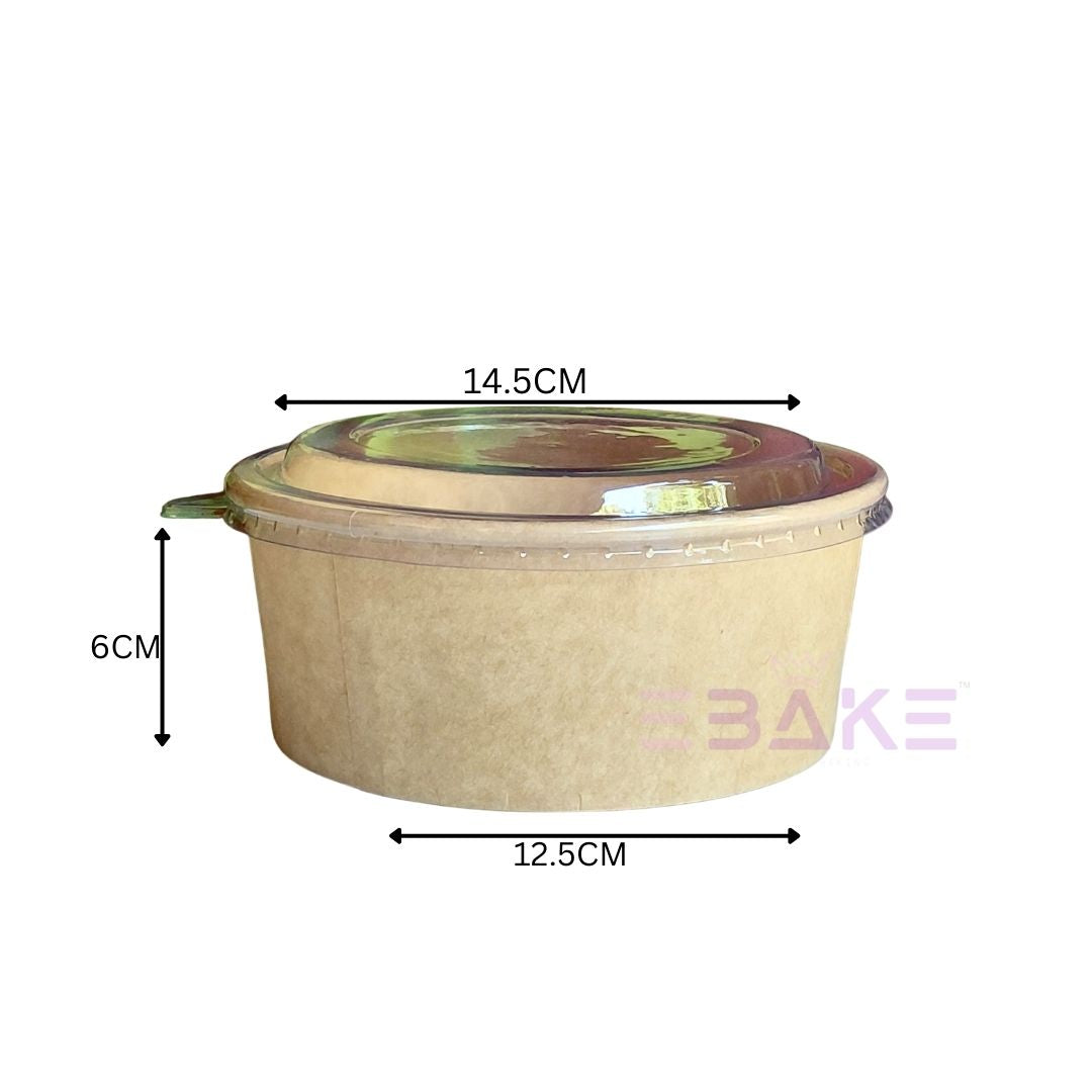 Round Disposable Kraft Paper Containers With Lid (Set of 5) 750ml
