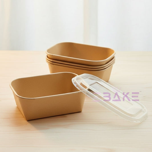 Rectangle Disposable Kraft Paper Containers With Lid (Set of 5) 750ml