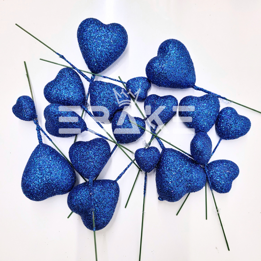 Dark Blue Glitter Faux Hearts - Set Of 20 Pieces