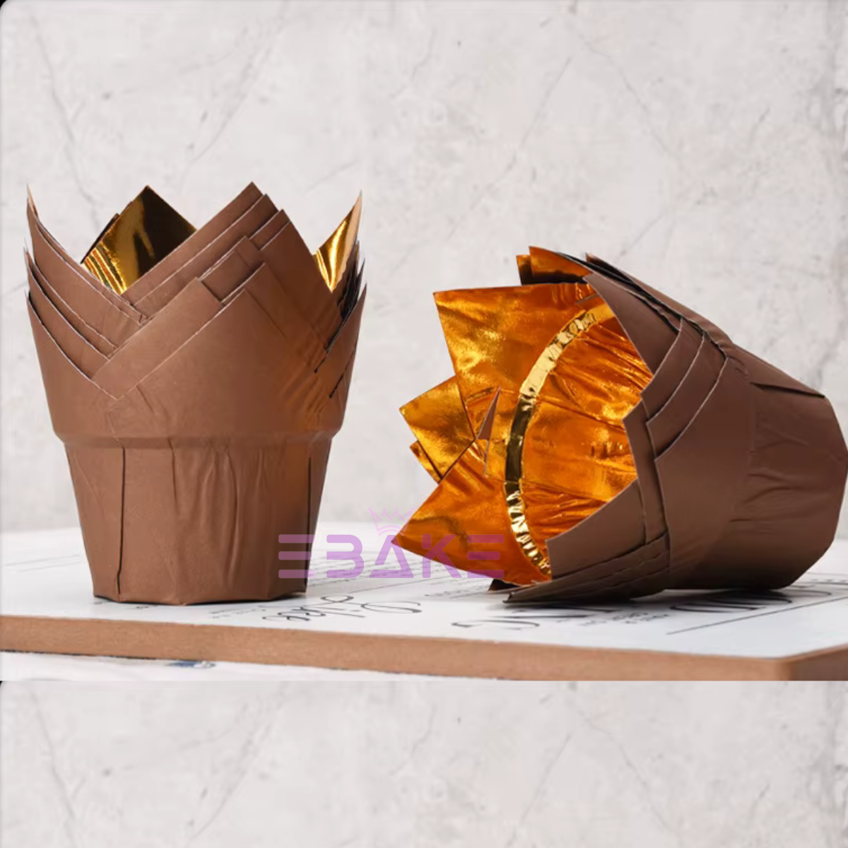 Brown Tulip Cupcake Liner Paper Baking Cups (Set of 50)