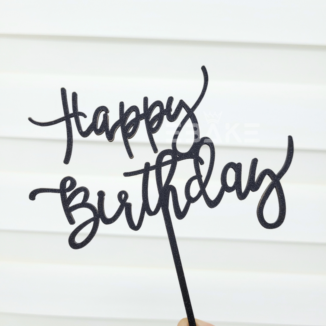 Happy Birthday Shimmer Cake Topper Black MDF