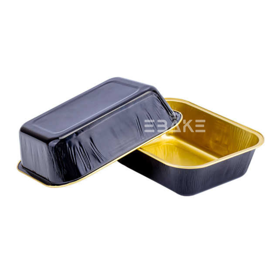 Rectangle Aluminium Foil Baking Cups With Lids Black