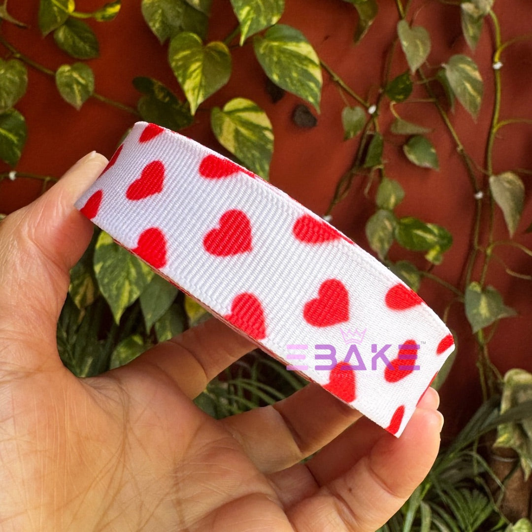 Hearts Printed Grosgrain Ribbon Red & White