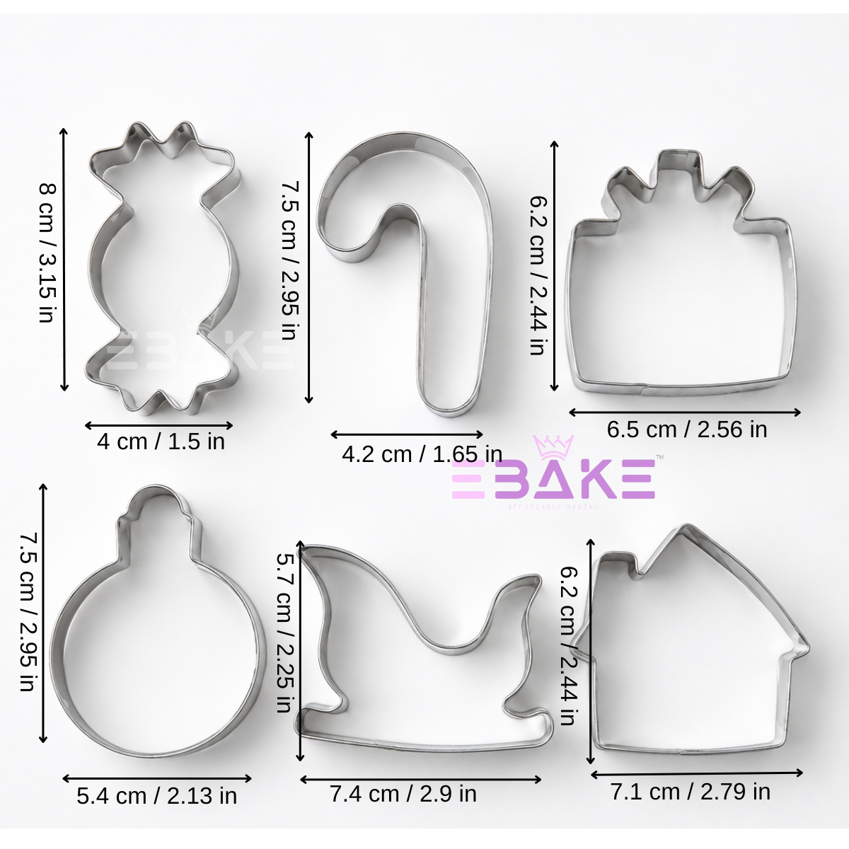 6 Pcs Christmas Cookie Cutter Set / Fondant Cutter Stainless Steel