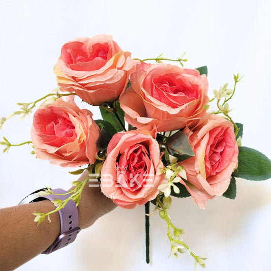 A1435 Coral Pink Rose Bunch With Fillers (5 Roses & Fillers)