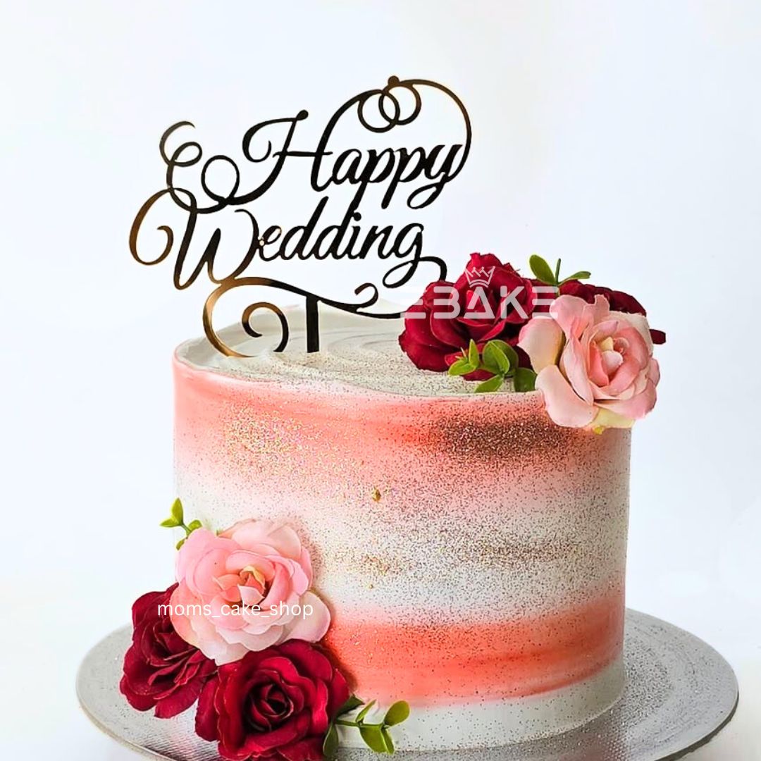 Happy Wedding Cake Topper Golden