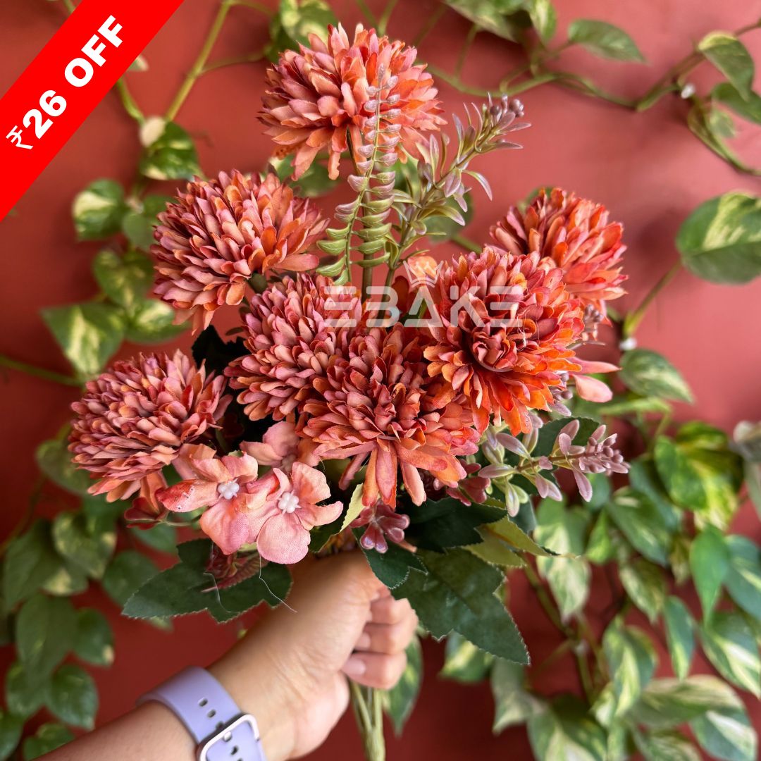 A1226 Burnt Orange Dahlia Bunch With Fillers (7 Dahlias With Fillers)