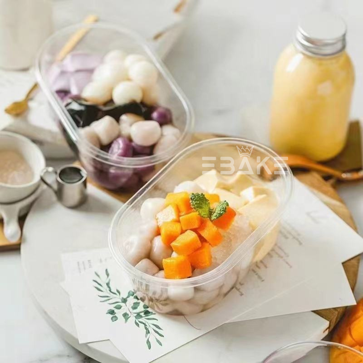 Oval PET Plastic Disposable Clear Container With Lid For Desserts