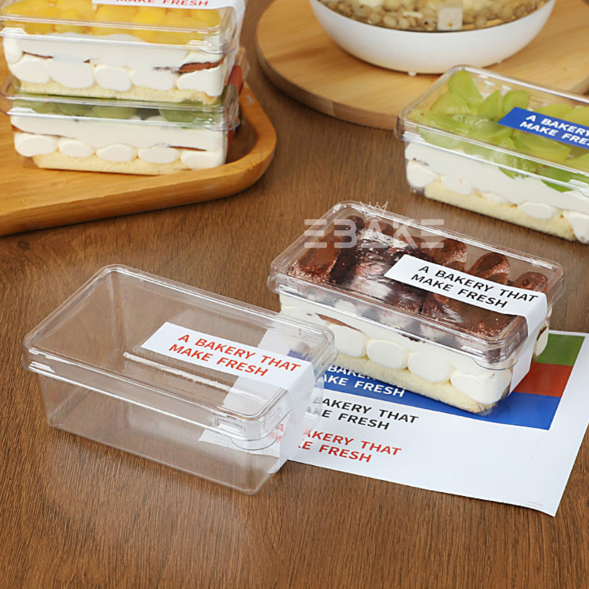 Rectangle PET Plastic Disposable Clear Container With Lid For Desserts