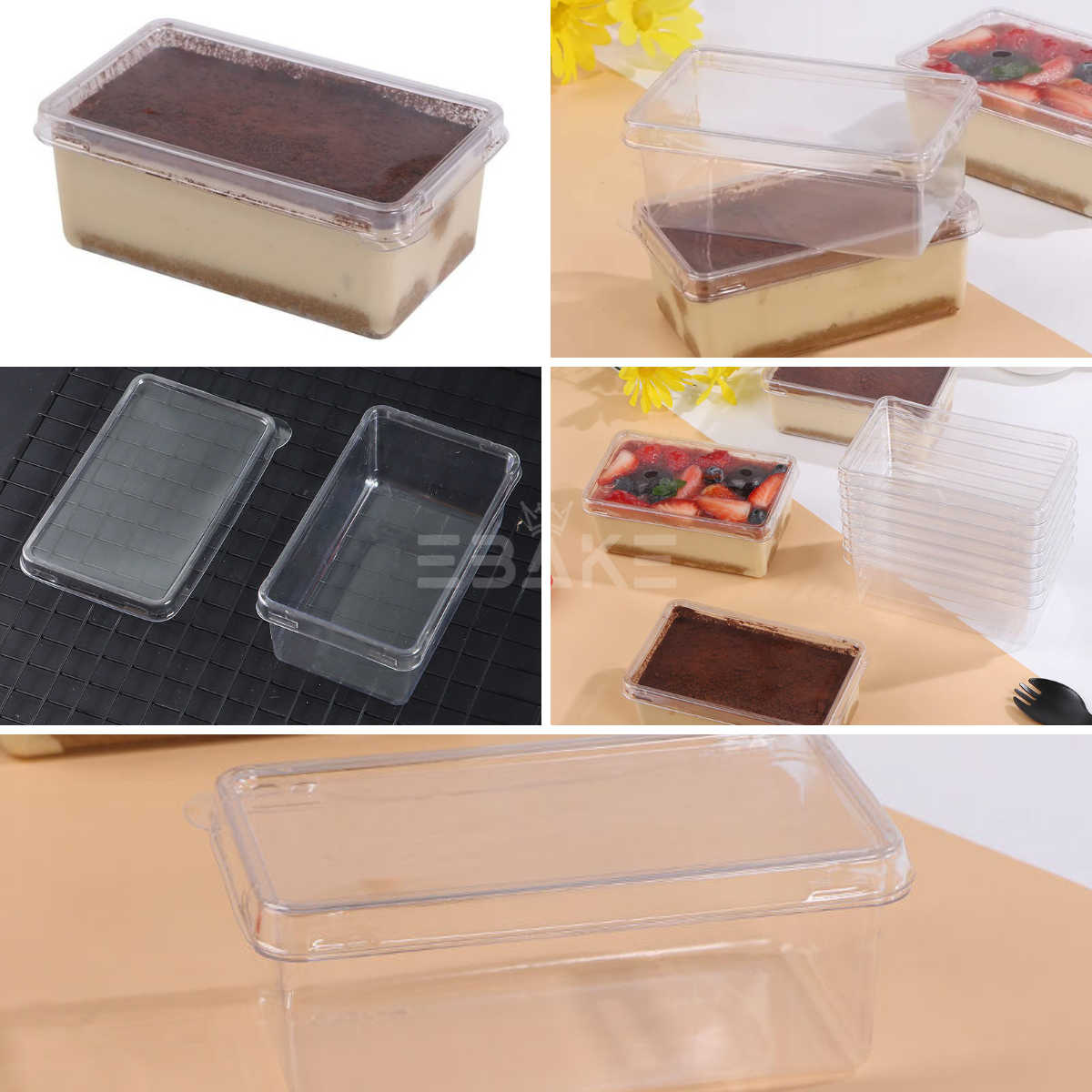 Rectangle PET Plastic Disposable Clear Container With Lid For Desserts